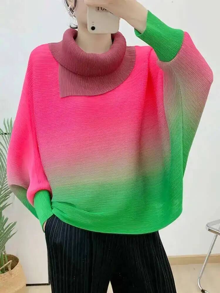 Vintage Fashion Build - Pleated T-shirt Gradient For Women Lapel
