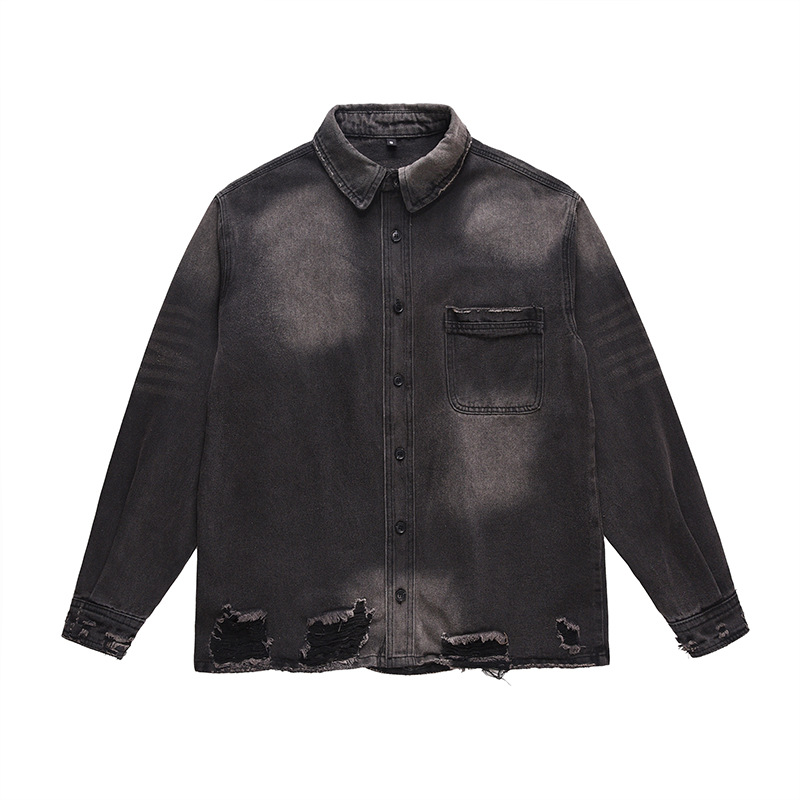 Vintage Fashion Jacket - Men's High Street Ripped Jeans Jacket