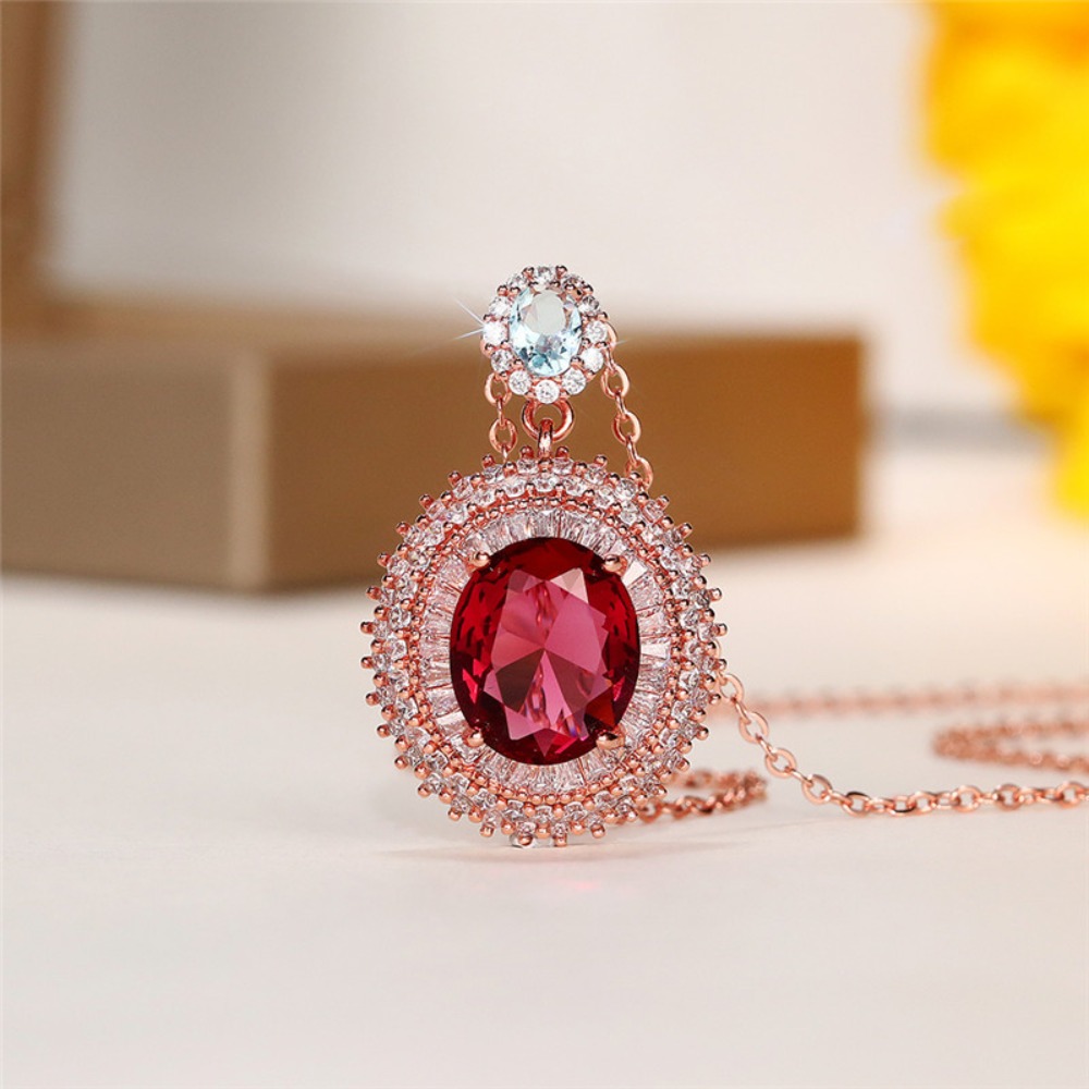 Vintage Fashion - Luxury Rose Gold Tone Oval Red