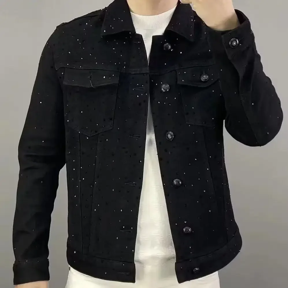 Patchwork Jean Jacket - Jeans Coat for Men Button Casual