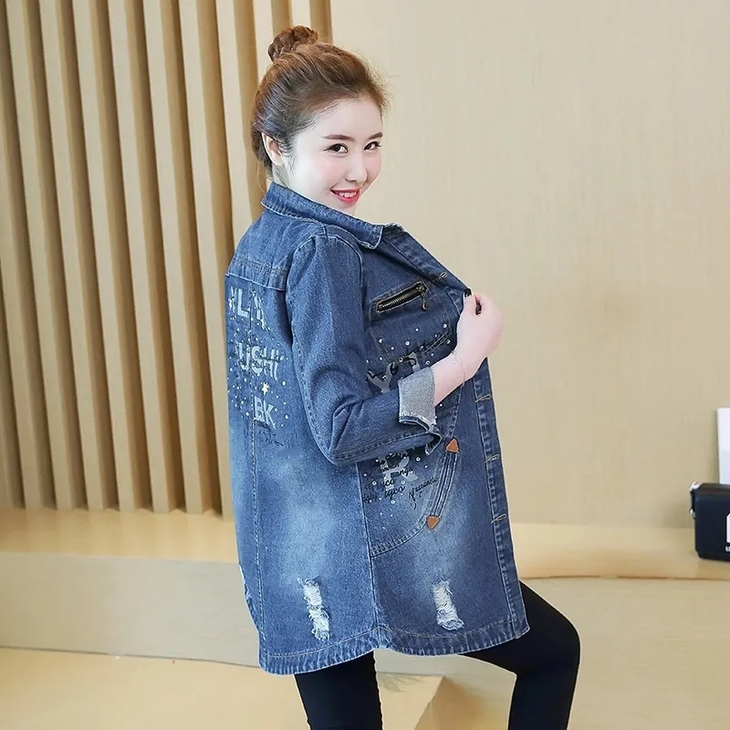 Spring Autumn Women Loose Hole - Patchwork Jean Jacket recension och pris