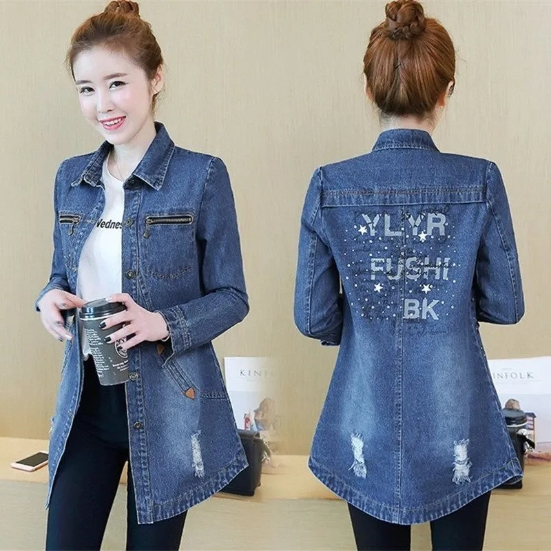 Spring Autumn Women Loose Hole - Patchwork Jean Jacket recension och pris