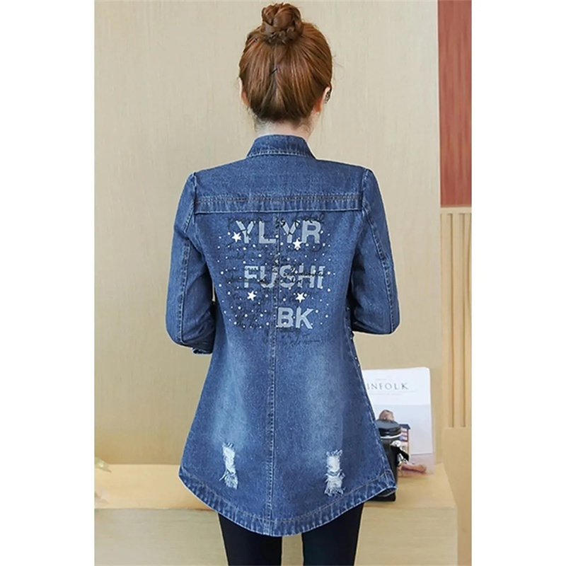 Spring Autumn Women Loose Hole - Patchwork Jean Jacket recension och pris