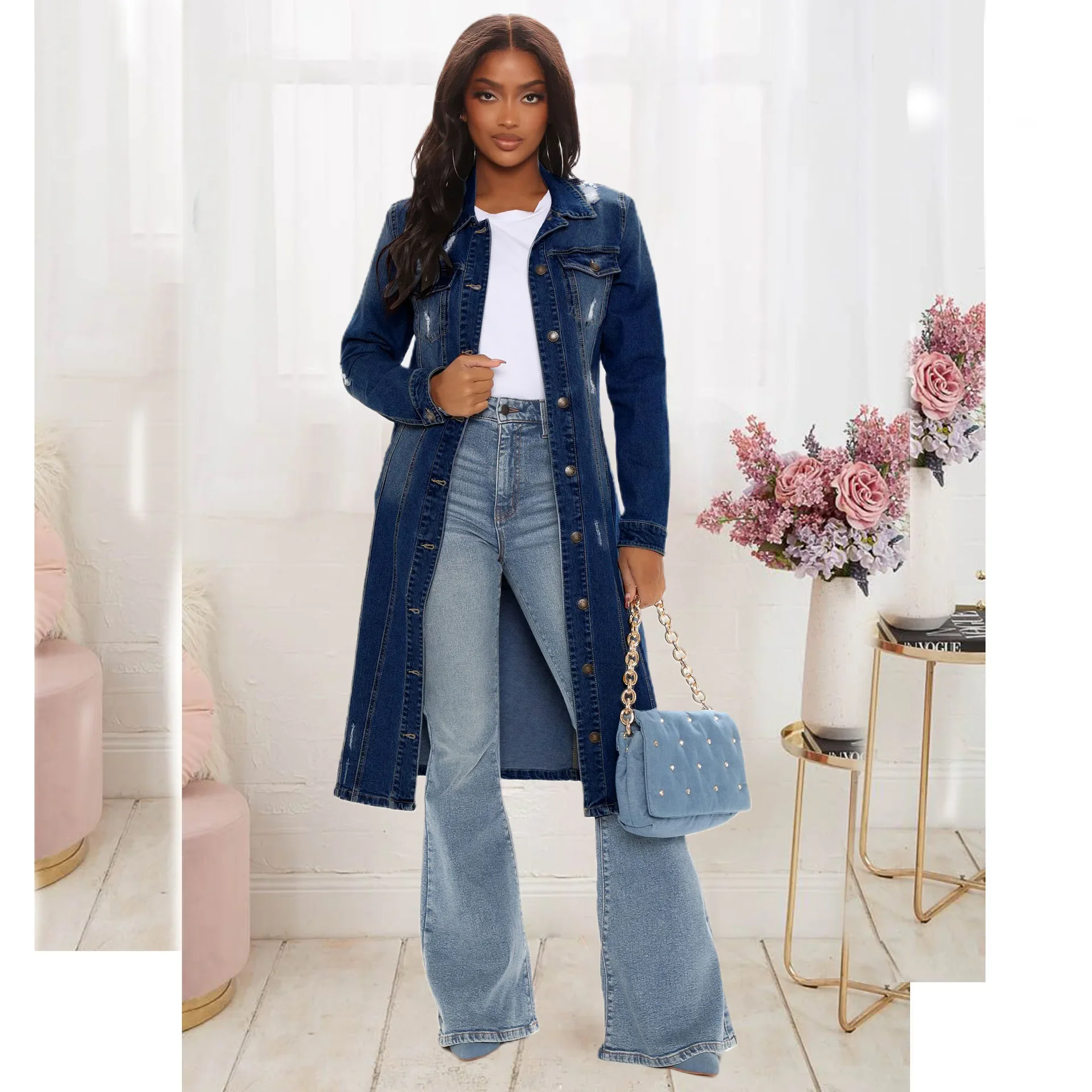 Cotton Denim Coat Women Spring - Patchwork Jean Jacket recension och pris