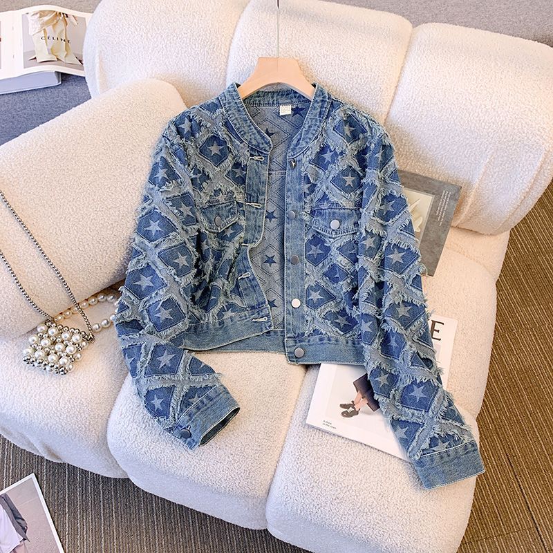 Coat Women Denim Coats Round N - Patchwork Jean Jacket recension och pris