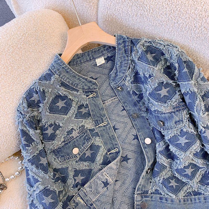 Coat Women Denim Coats Round N - Patchwork Jean Jacket recension och pris