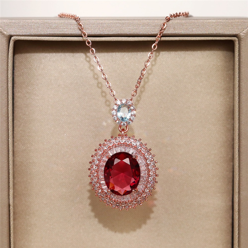 Luxury Rose Gold Tone Oval Red - Vintage Fashion recension och pris