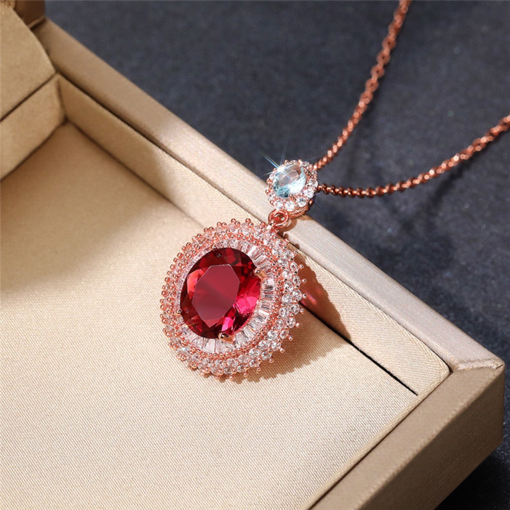 Luxury Rose Gold Tone Oval Red - Vintage Fashion recension och pris