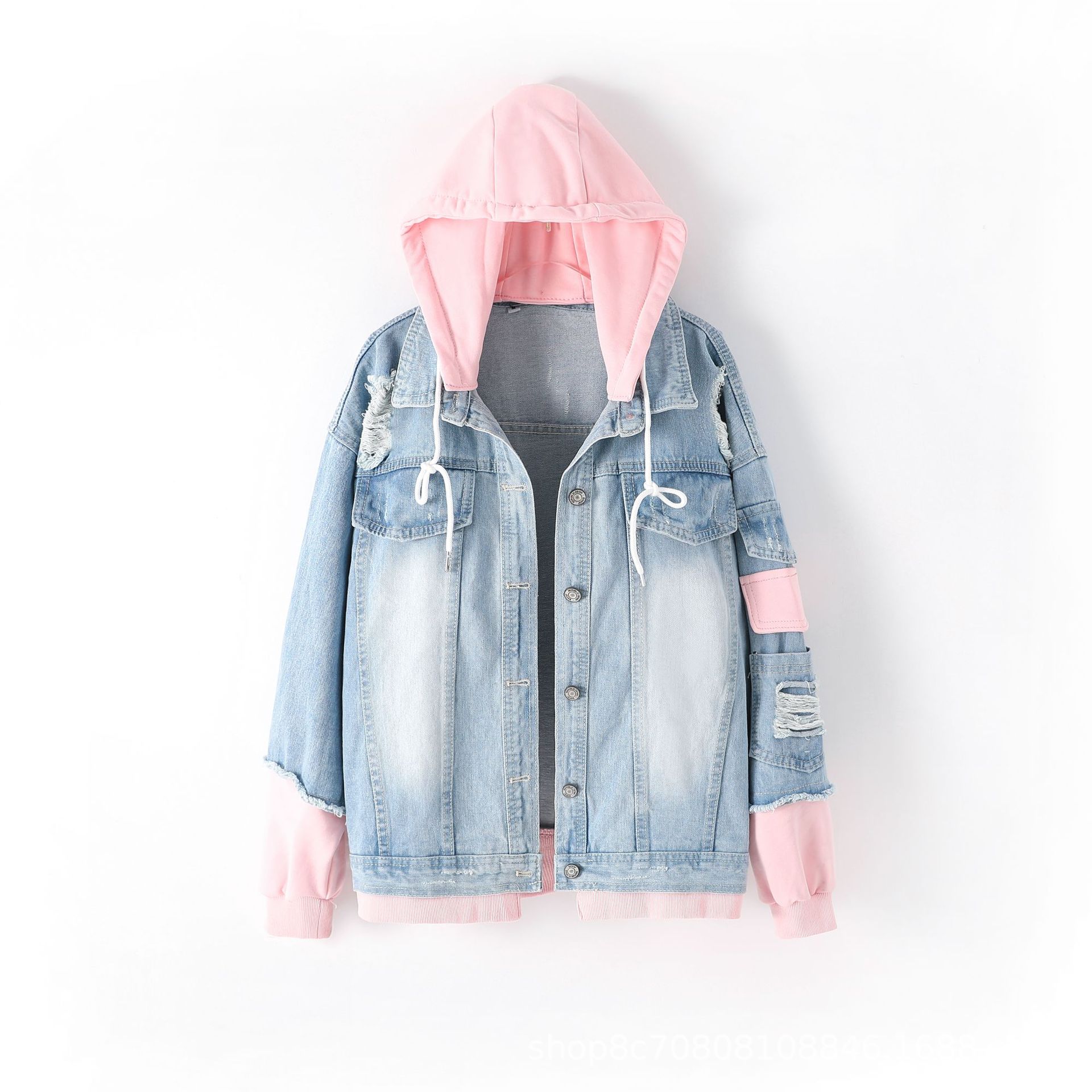 European Style Loose Hooded Pa - Patchwork Jean Jacket recension och pris