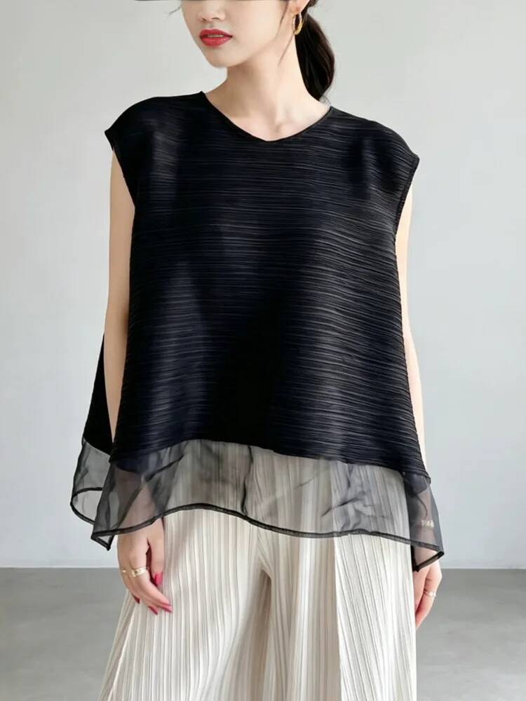Fashion Mesh Patchwork Pleated - Vintage Fashion Build recension och pris